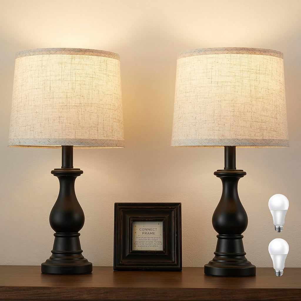 Vintage Table Lamp for Living Room Bedroom, 18.5" Farmhouse Bedside Lamps Nightstand Lamp Set of 2, Table Lamps with Oatmeal Linen Lamp…