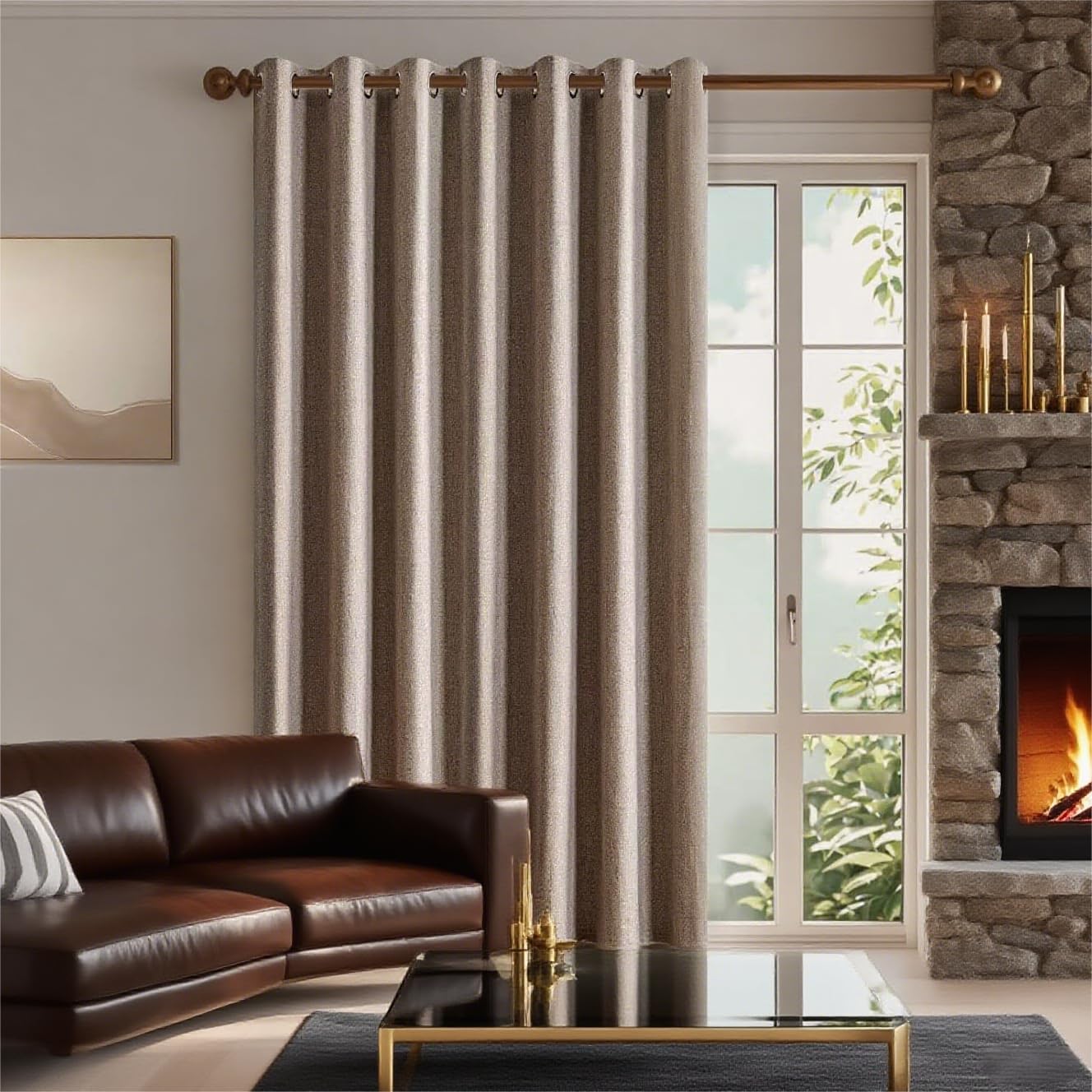 Igemaeve 100% Blackout Curtains for Bedroom 1 Panel, Linen Curtians 84 Inch Length Thermal Insulated, Blackout Grommet Drapes for Living Ro…