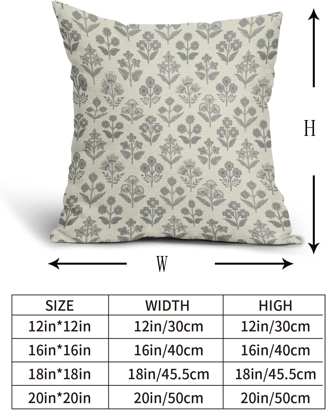 Grey Gray Floral Pillow Covers 18x18 Inch Set of 2, Vintage Flower Block Print Pattern Decorative Throw Pillowcases Outdoor Farmhouse…