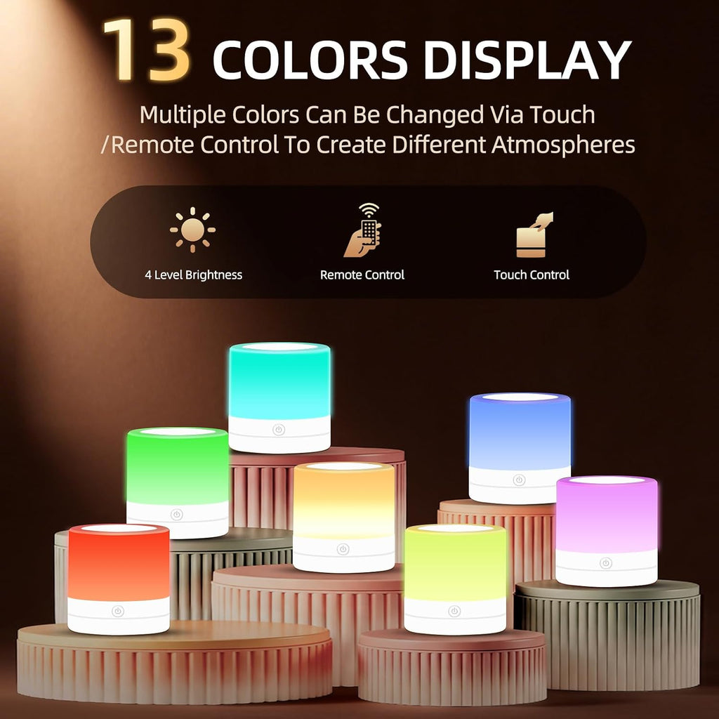 Portable Night Light for Kids, USB Rechargeable Small Desk Lamp,13 RGB Colors & 4 Brightness & 1 Remote, Touch Bedside Table Lamp for…