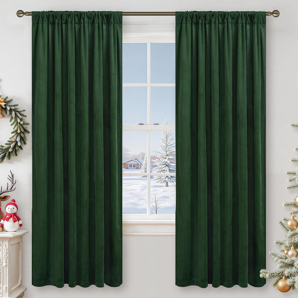 Lamit Emerald Green Velvet Curtains 72 Inch for Living Room, Thermal Insulated Room Darkening Panels Noise Reducing Back Tab and Rod Pocket…