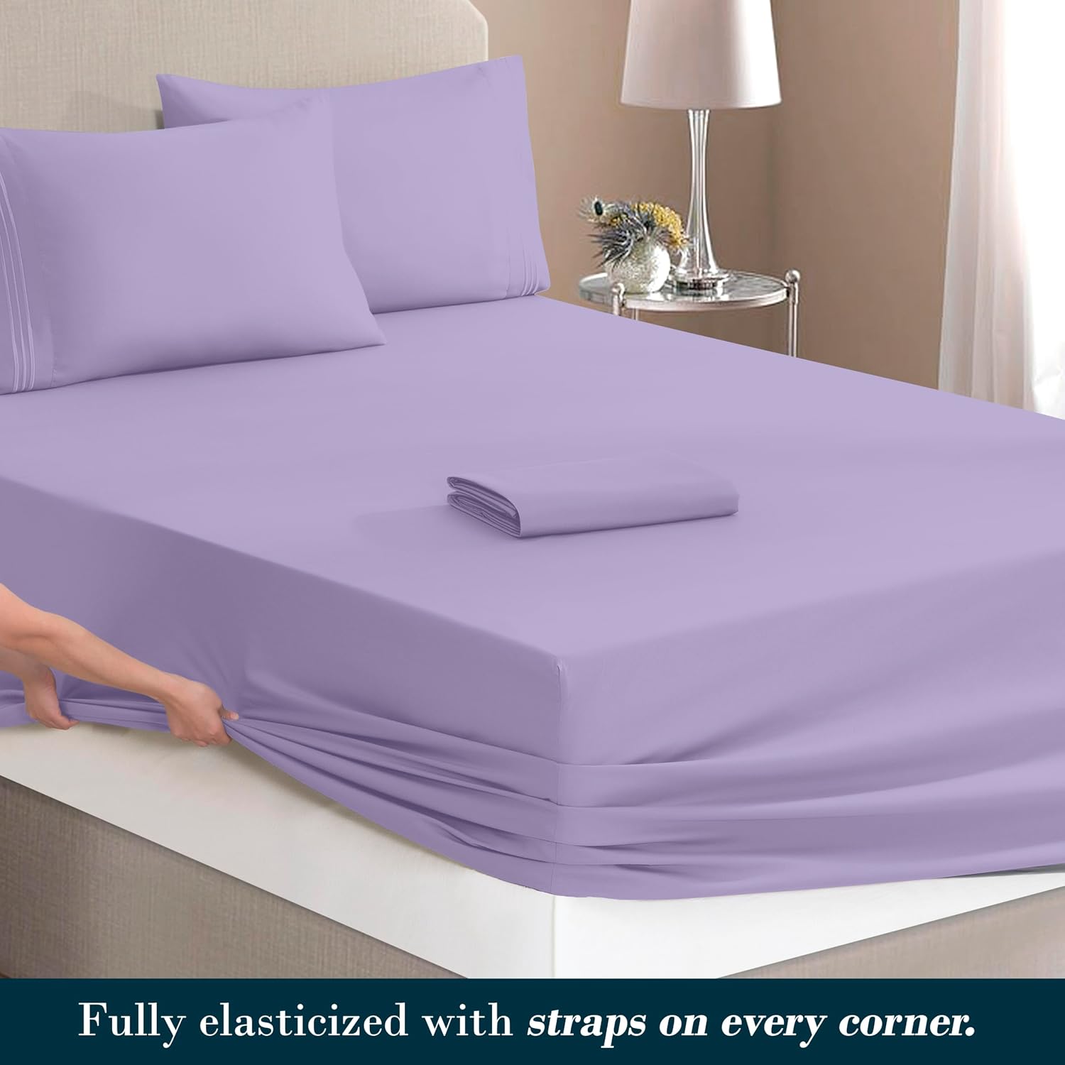 MocassiLuxuryBedding Mocassi Queen Size 4-Piece Bed Sheet Set - 1800 Hotel Quality Microfiber 18-24 Inches Extra Deep Pocket Fitted Sheet-…