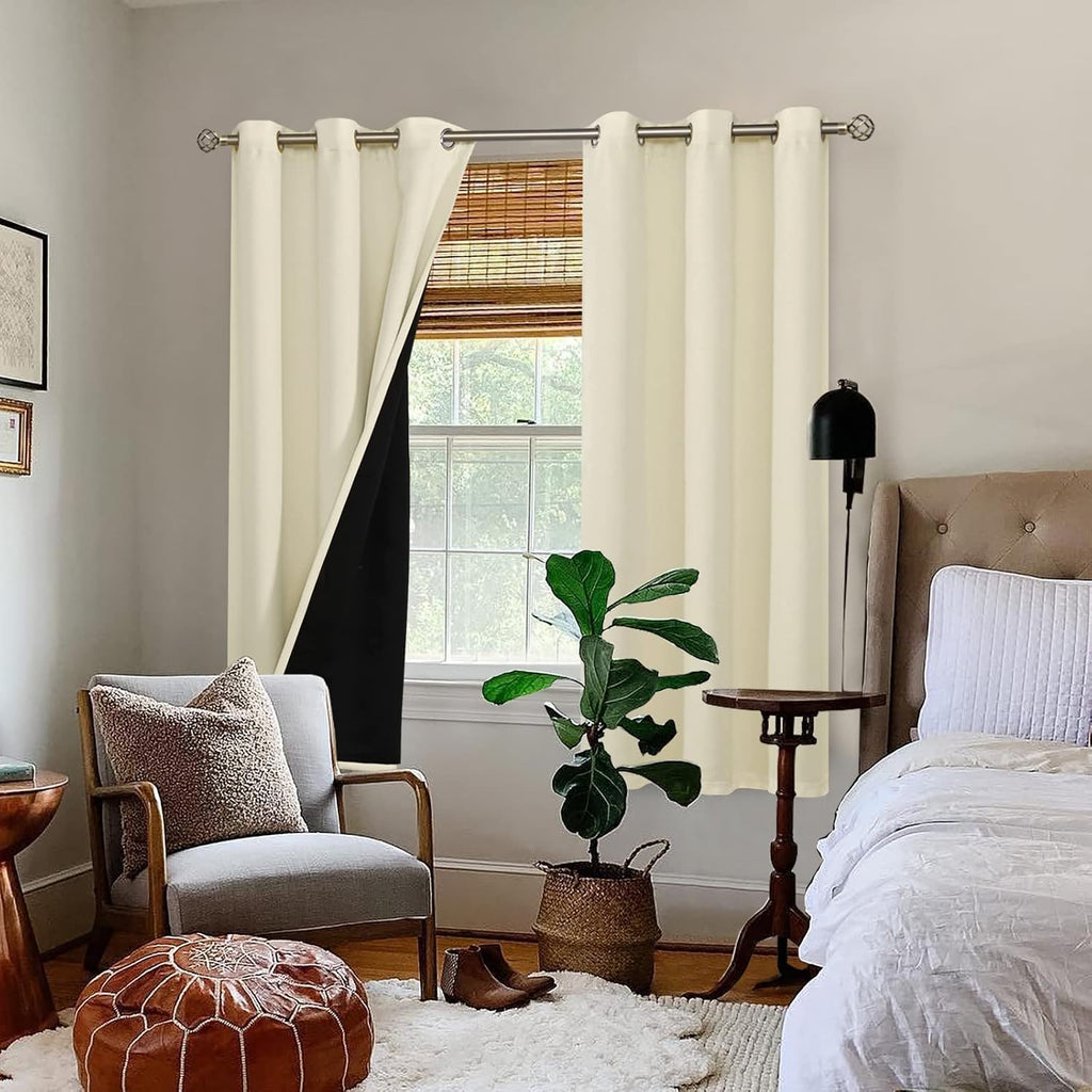 BGment Cream 100% Blackout Curtains for Bedroom 63 Inch Length 2 Panels Set, Thermal Insulated Full Light Blocking Grommet Noise Cancelling…