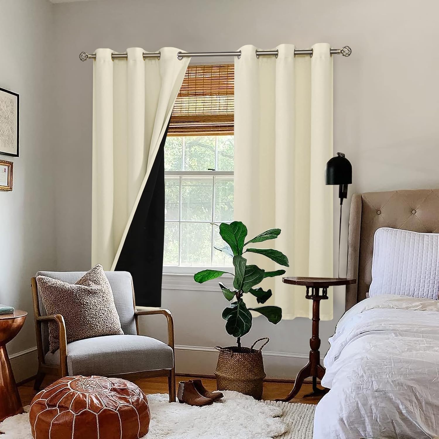 BGment Cream 100% Blackout Curtains for Bedroom 63 Inch Length 2 Panels Set, Thermal Insulated Full Light Blocking Grommet Noise Cancelling…