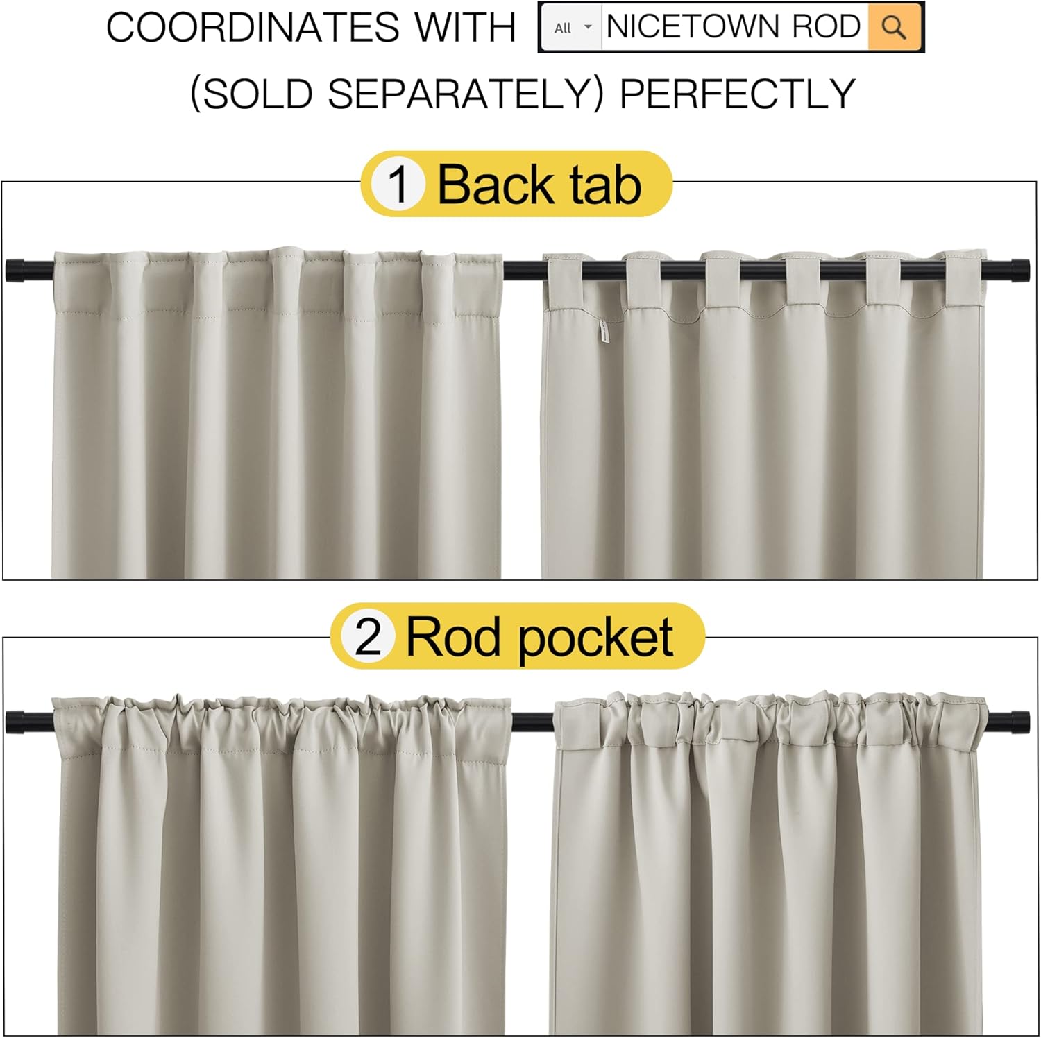 Nicetown Living Room Room Darkening Curtains, Soft and Smooth Fabric Draperies and Panels, Privacy Energy Smart Curtains for Patio Door (Na…