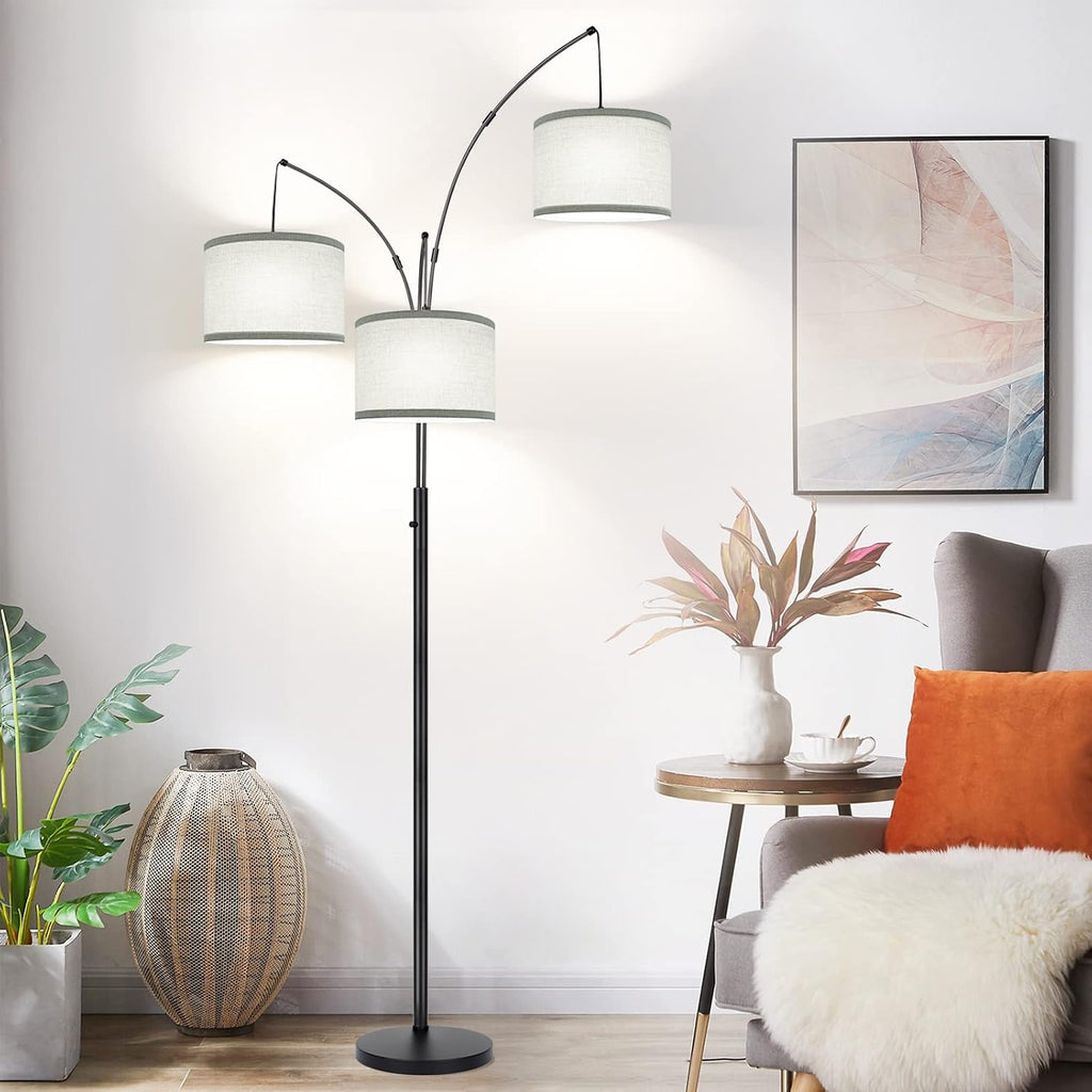 Dimmable Floor Lamp - 3 Lights Arc Floor Lamps for Living Room, 1000LM Modern Tall Standing Lamp With Gray Shades & Heavy Base, Mid…