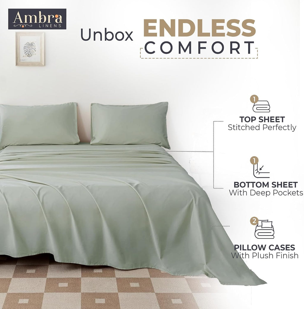 Ambra Linens 100% Organic Cotton Sheets King Size - 4 PC Organic King Size Sheets Set - Soft, Comfy, Breathable & Cooling - 16” Deep Pocket…