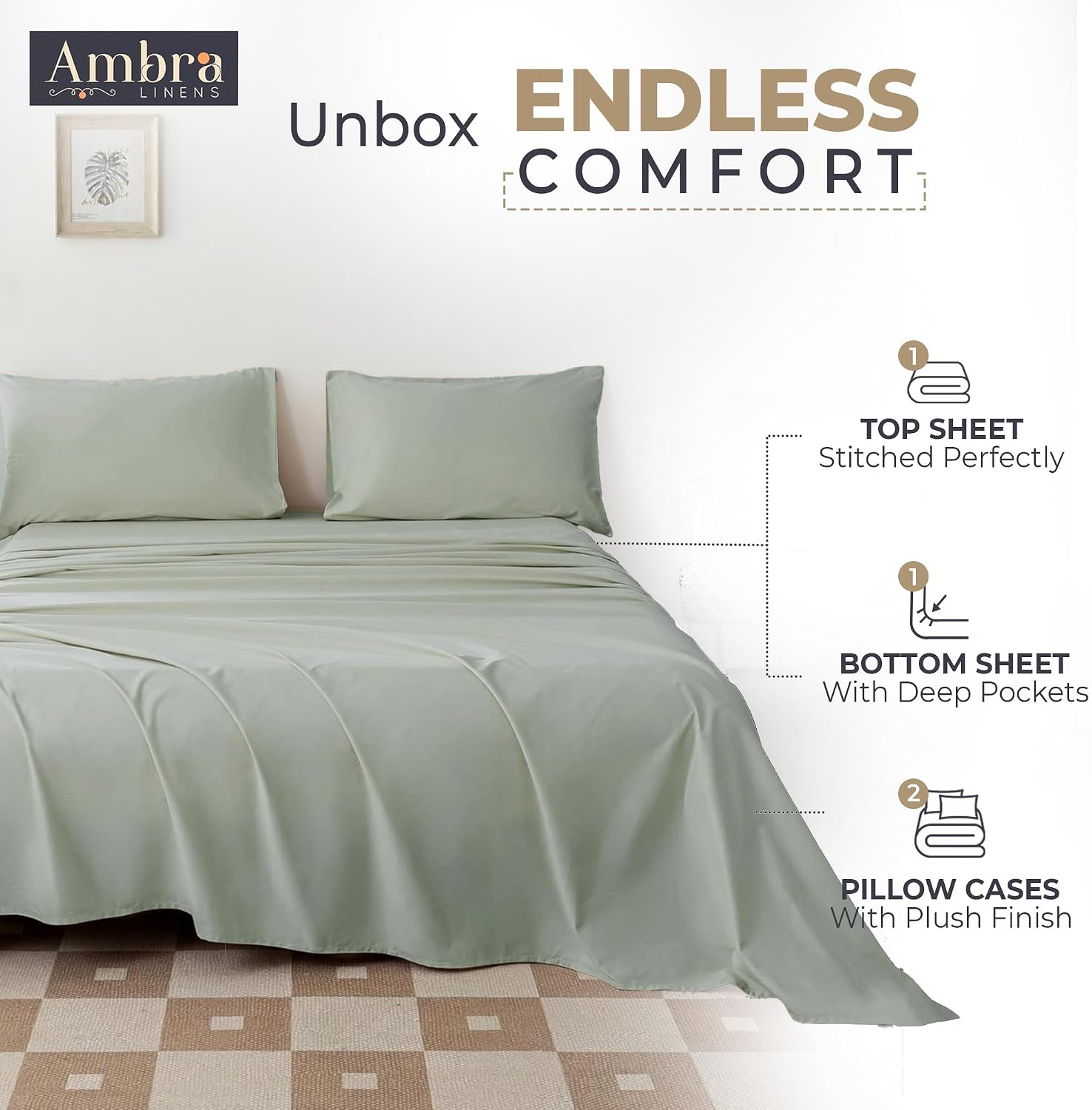 Ambra Linens 100% Organic Cotton Sheets King Size - 4 PC Organic King Size Sheets Set - Soft, Comfy, Breathable & Cooling - 16” Deep Pocket…