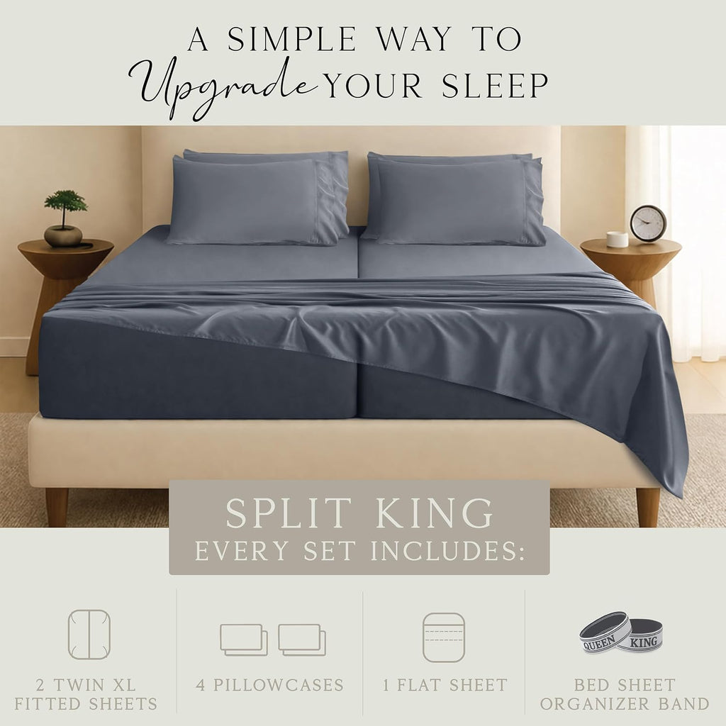 KARISSA MAE 7 Piece Pure Viscose from Bamboo Split King Size Sheet Set | 100% FSC Certified | Luxuriously Soft | Cooling | 18" Deep…