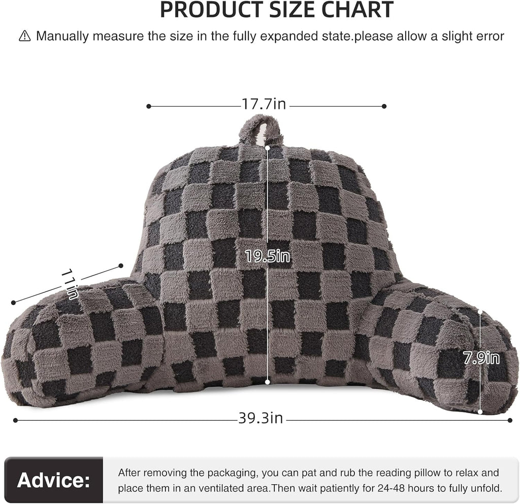 Aimuan Reading Pillow Checkered Bed Rest Wedge Backrest Checkerboard Pillow with Arms Back Support for Sitting Up in Bed Cushion Incline…