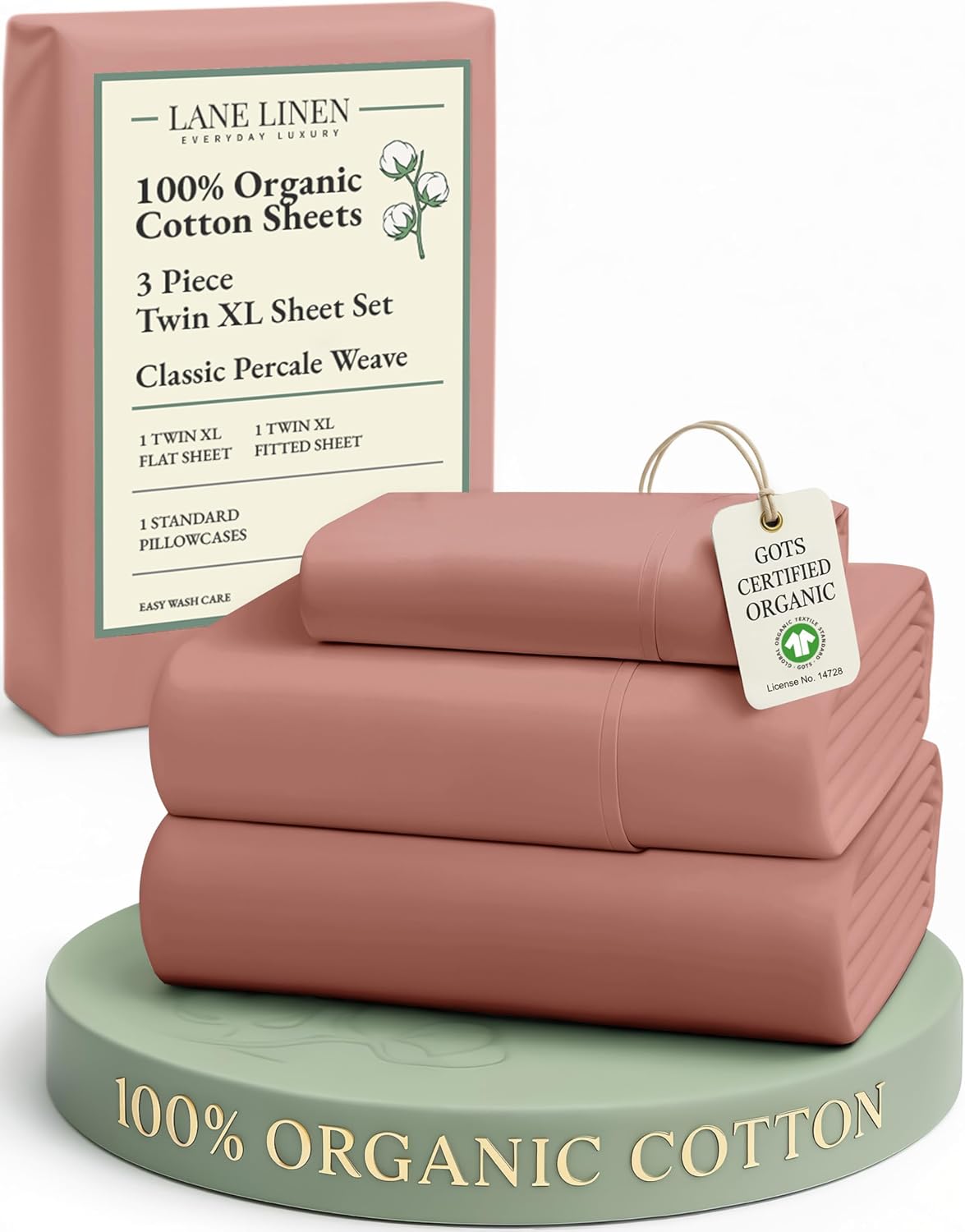 LaneLinen LANE LINEN 100% Organic Cotton Twin XL Sheets Set, 3-Piece Pure Organic Cotton Percale Sheets, Cotton Bedsheets, Ultra Soft Beddi…