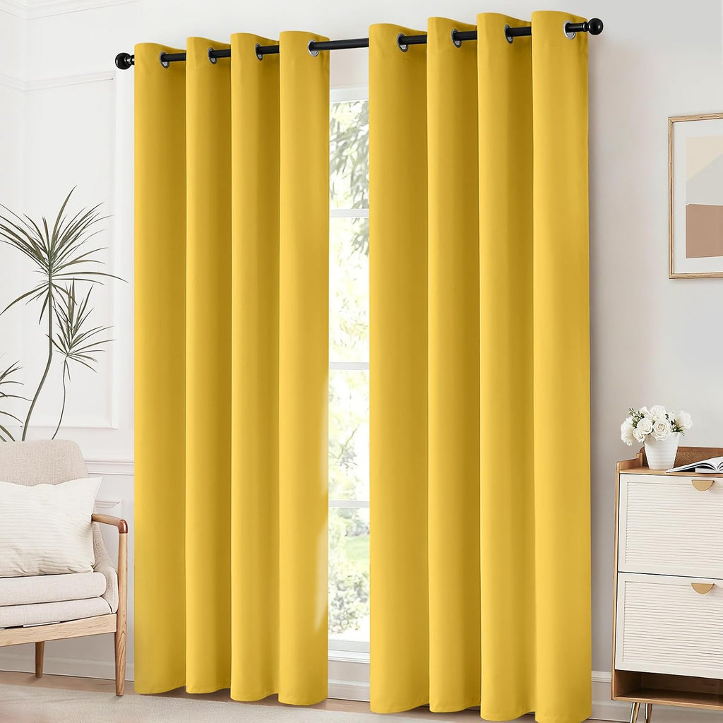 Yakamok Blackout Curtains Room Darkening Thermal Insulated Grommet top Window Curtains for Living Room, 52 x 63 Inch, Mustard Yellow, Set…