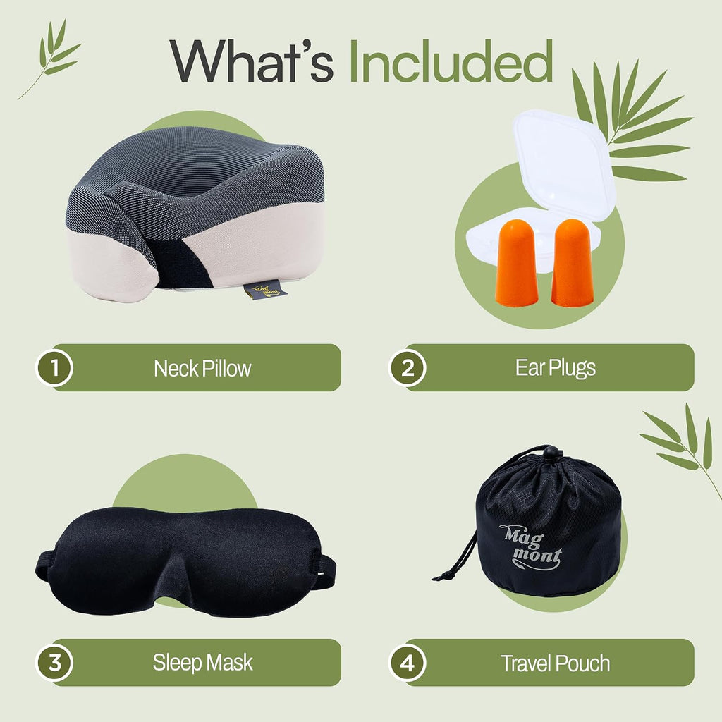 Magmont-ForYourMagicMoment Neck Pillow for Traveling - Bamboo Charcoal Memory Foam with 360° Chin Support for Airplane, Soft & Breathable,…