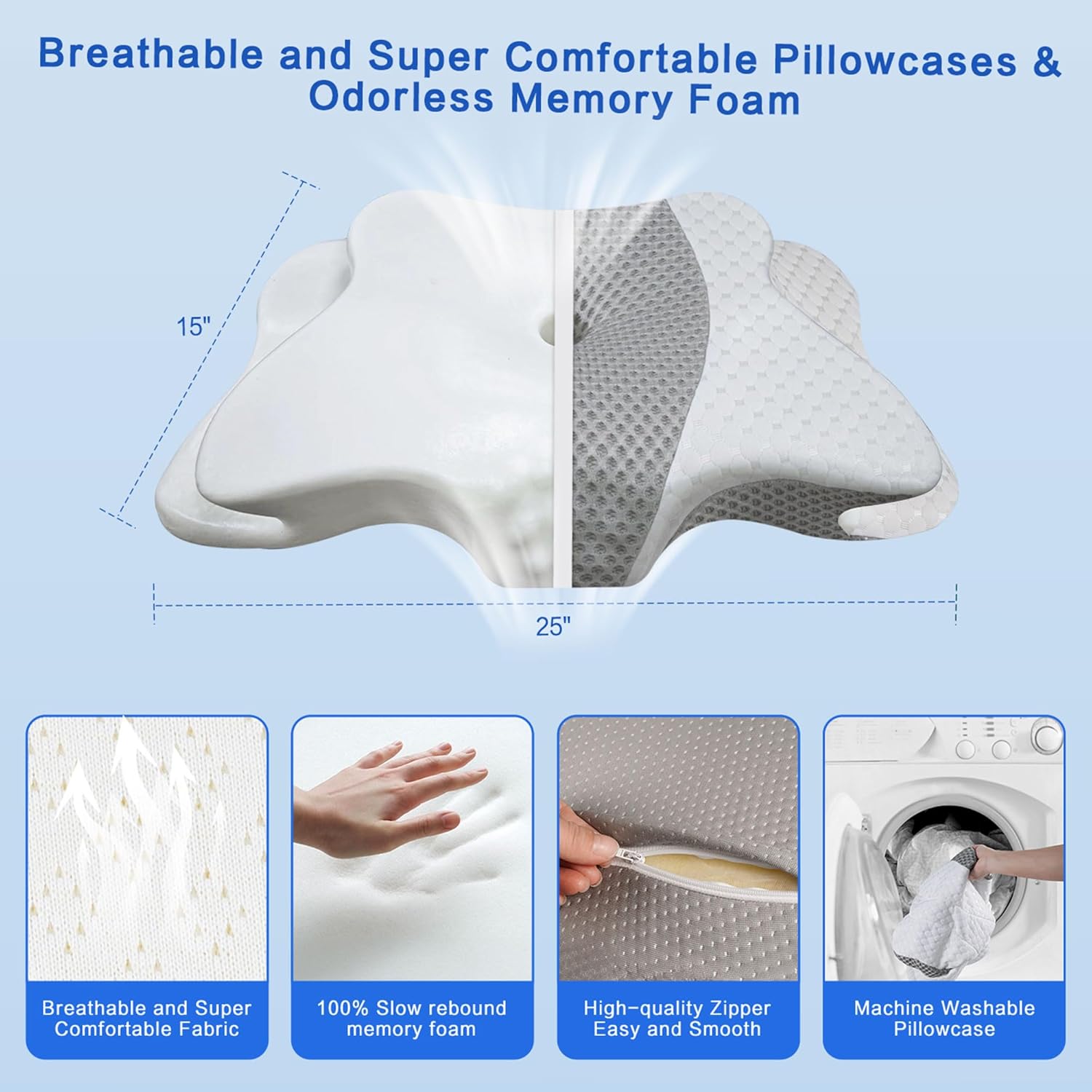 Qiubabyo Cervical Pillow for Neck Support, Adjustable Ergonomic Pillow Cozy Sleeping, Odorless Orthopedic Memory Foam Pillow, Contour Bed P…