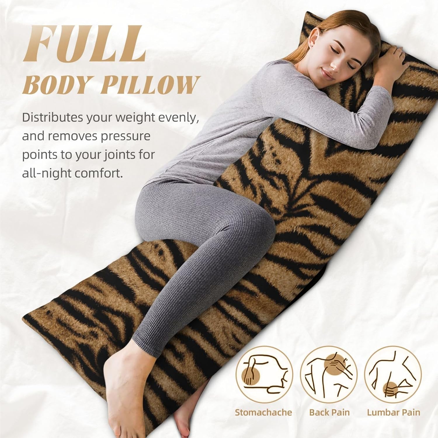 Sovvin Animal Tiger Print Body Pillow Cover Long Pillow Case with Zipper Decorative Soft Cushion Bedding Pillowcase for Couch Bedroo…