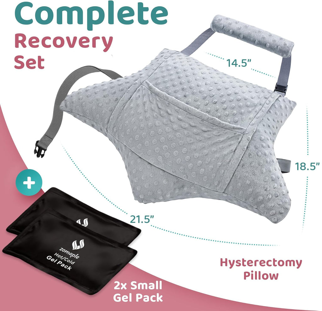 Zomaple Recovery Hysterectomy Pillow with Strap & 2 Gel Pack – Post Abdominal Surgery Must Haves – Ideal for C-Section, Laparoscopic & Hern…