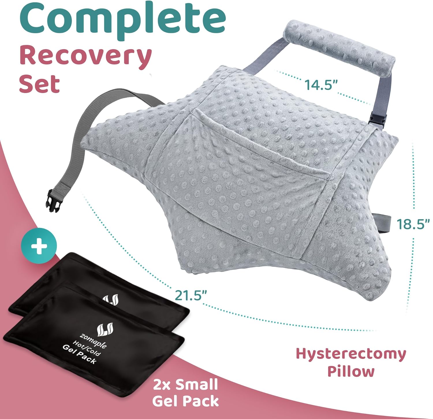 Zomaple Recovery Hysterectomy Pillow with Strap & 2 Gel Pack – Post Abdominal Surgery Must Haves – Ideal for C-Section, Laparoscopic & Hern…