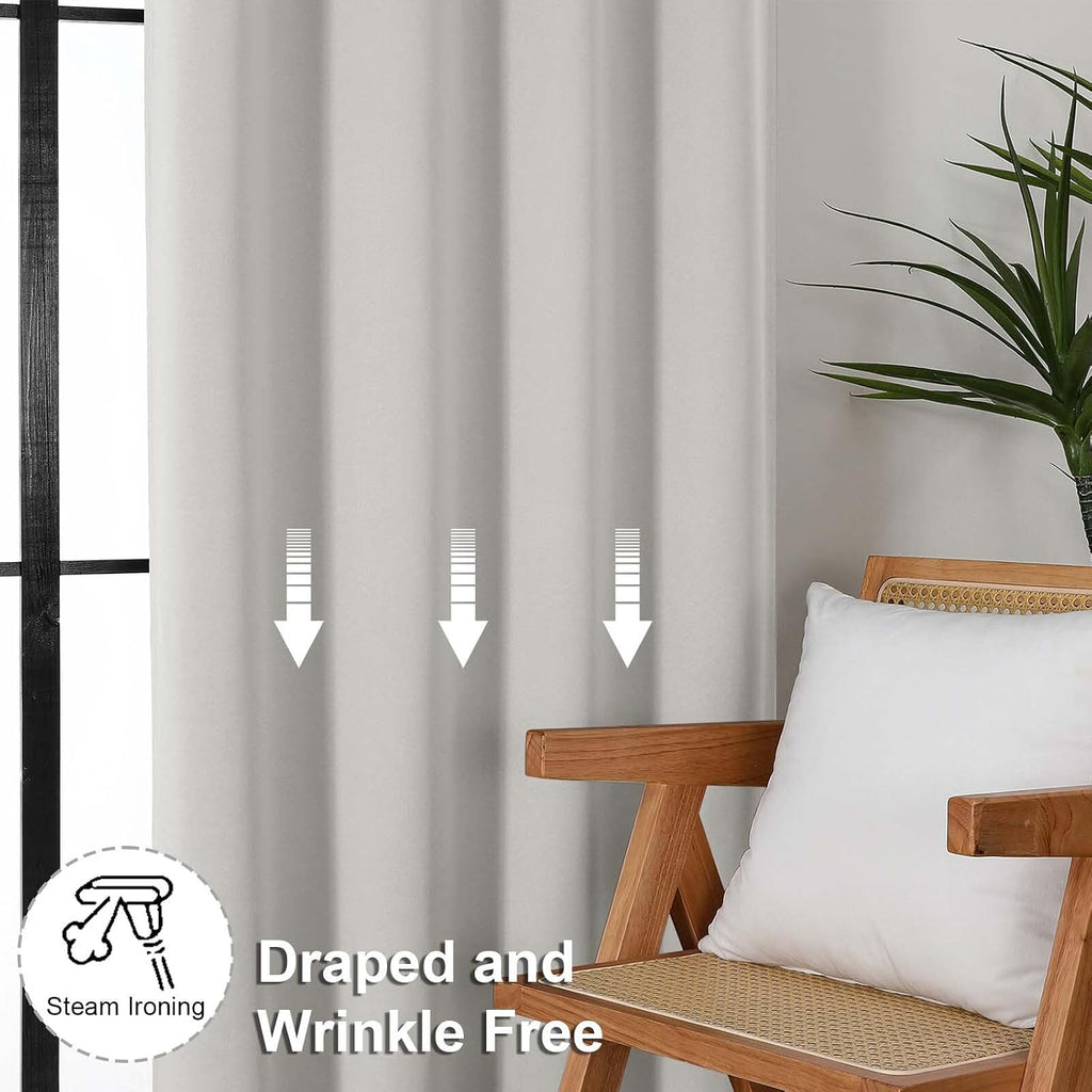 Simplebrand Ava Natural Short Blackout Curtains for Bedroom 54 Inches Long 2 Panels Set, Solid Thermal Insulated, Energy Saving Window Trea…