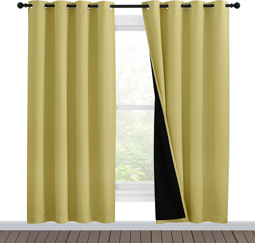 Nicetown Paler Yellow Full Shade Curtain Panels, Pair of Energy Smart & Noise Blocking Out Blackout Drapes for Dining Room Window, Thermal…
