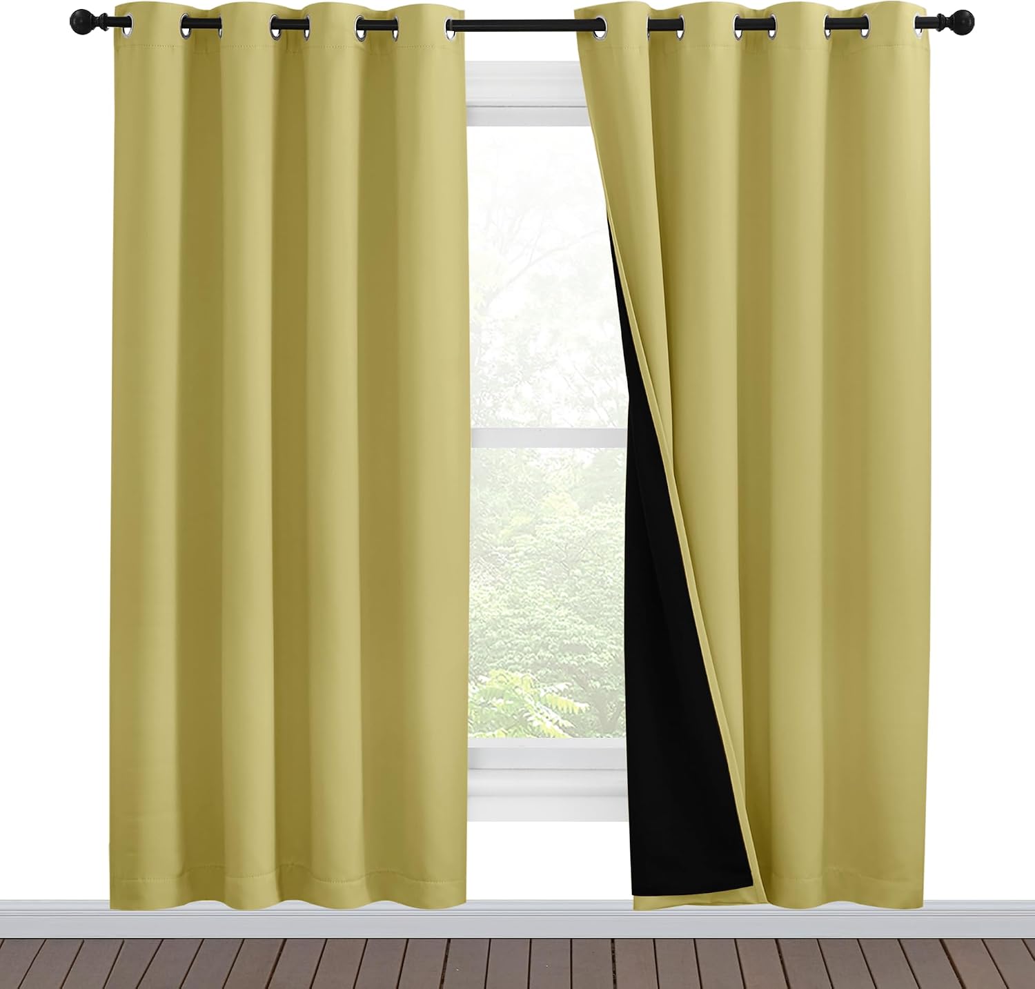 Nicetown Paler Yellow Full Shade Curtain Panels, Pair of Energy Smart & Noise Blocking Out Blackout Drapes for Dining Room Window, Thermal…
