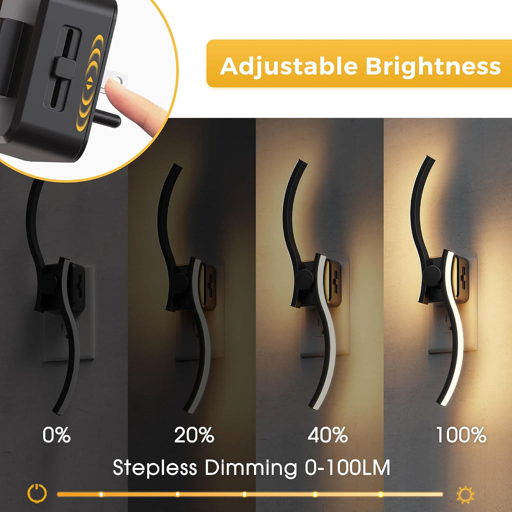 L LOHAS LED Night Light, 2 Pack Night Lights Plug into Wall, Modern Wall Sconces with Dusk to Dawn Sensor, Dimmable Wave Plug in Night…