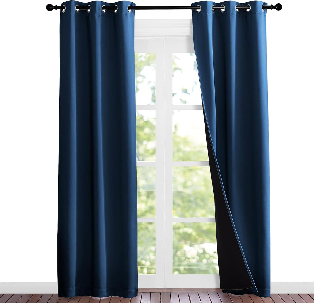 Nicetown 100% Blackout Short Curtains with Black Liners, Solid Thermal Insulated Full Blackout 2-Layer Lined Energy Efficiency Window Drape…