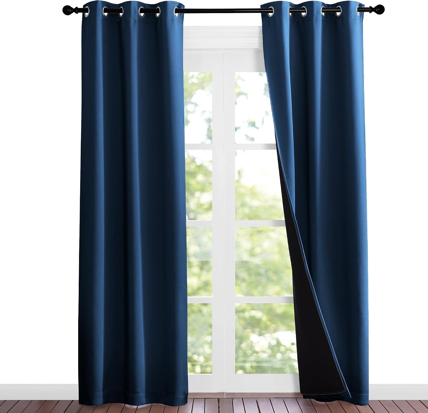 Nicetown 100% Blackout Short Curtains with Black Liners, Solid Thermal Insulated Full Blackout 2-Layer Lined Energy Efficiency Window Drape…
