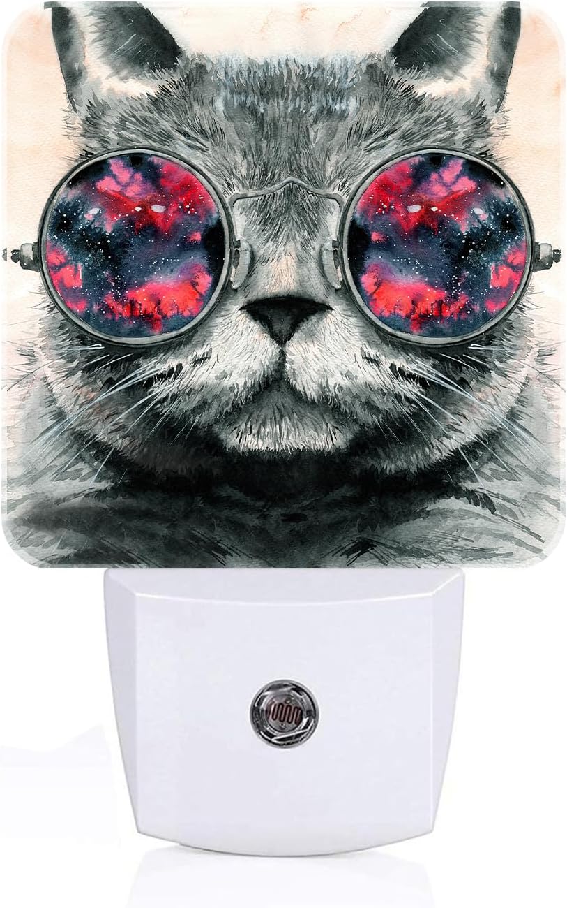 Cute Gray Cat Night Light, Plug Into Wall Decor for Stairway, Hallway, Kitchen, Dusk to Dawn Sensor Nightlights for Boys/Girls/Women/Men Room…