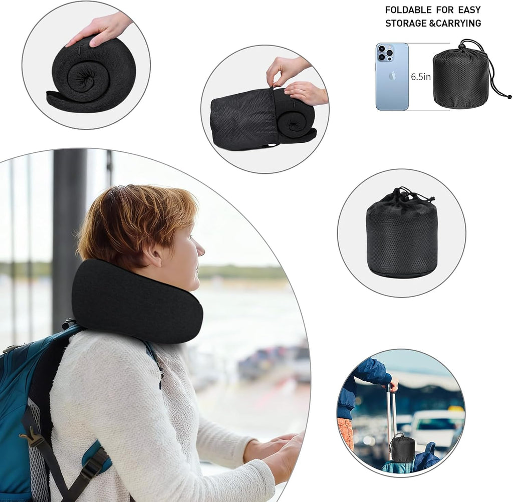 Neck Travel Pillows for Airplanes Memory Foam Neck Comfort Pillow Compact Ergonomic Design Sleeping Essentials for Long Flights Car Rides…