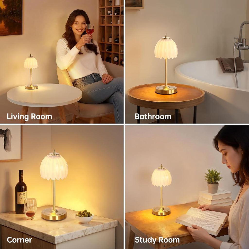 Shenmoyl Set of 2 Tulip Table Lamp with 5000mAh Battery & Touch Control, Cordless Table Lamp with 3 Colors, Dimmable Rechargeable Table…