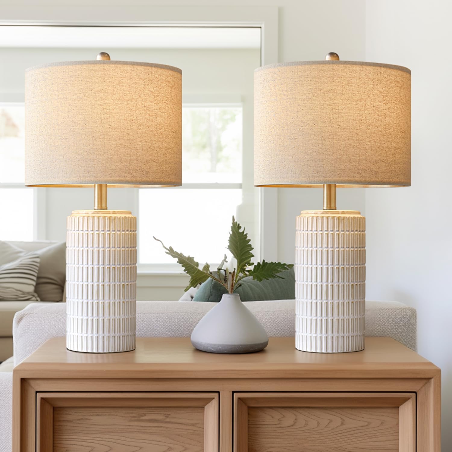 PoKat 23" Modern Ceramic Table Lamp Set of 2 for Living Room White Desk Lamps for Bedroom Farmhouse Bedside Nightstand Lamp House Warming…