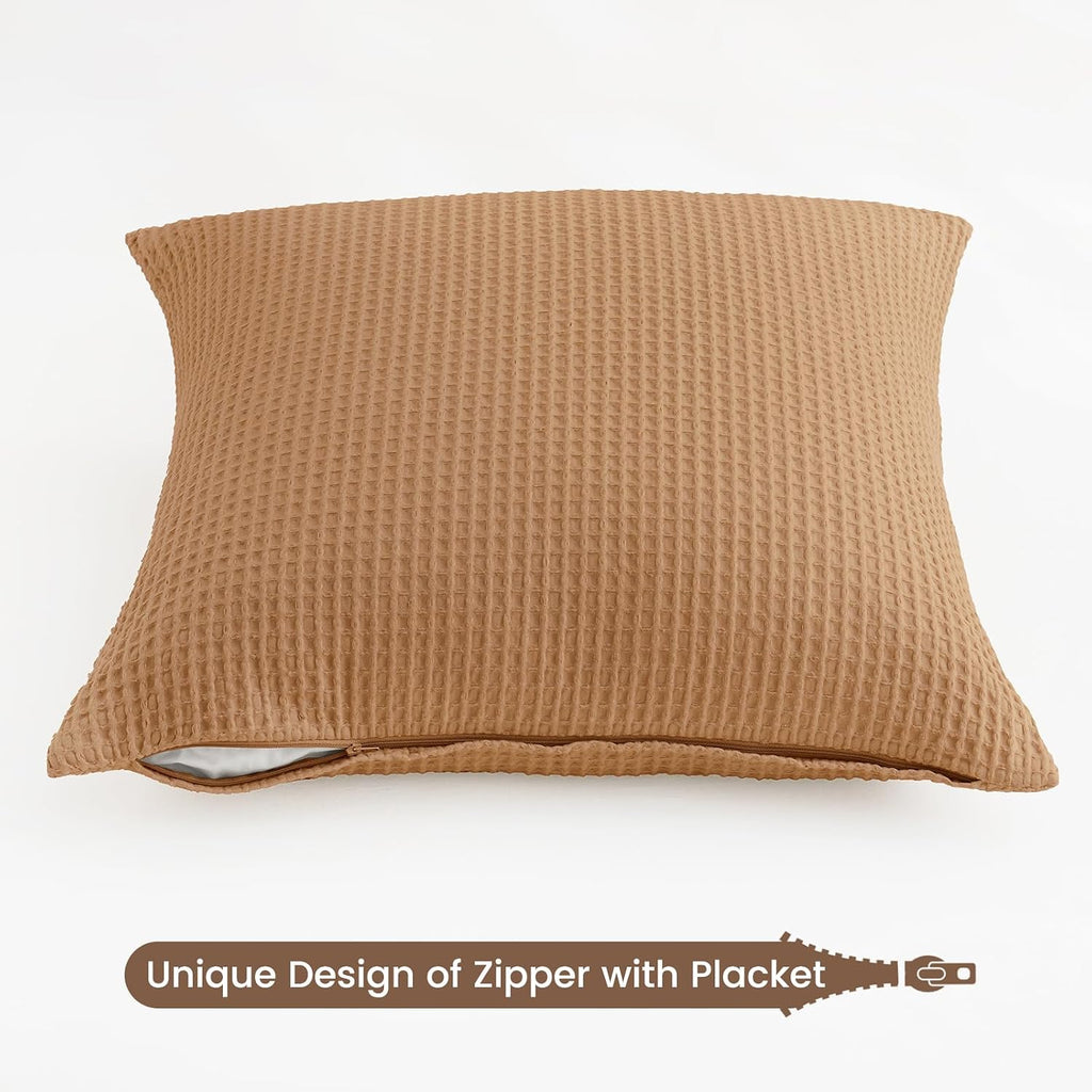 Phf 100% Cotton Waffle Weave Throw Pillow Cover, 22" x 22", No Filling, 2 Pack Elegant Home Decorative Square Throw Pillow Covers for Bed C…