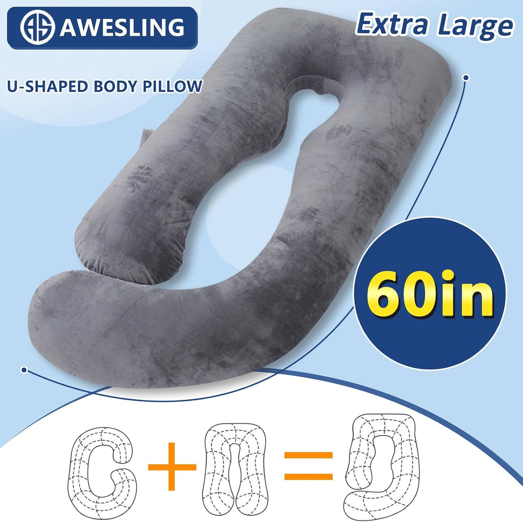 Shredded Memory Foam Body Pillow, Pregnancy Pillows for Sleeping, Maternity Pillow for Pregnant Women, Memory Foam Filling U Shaped Body…