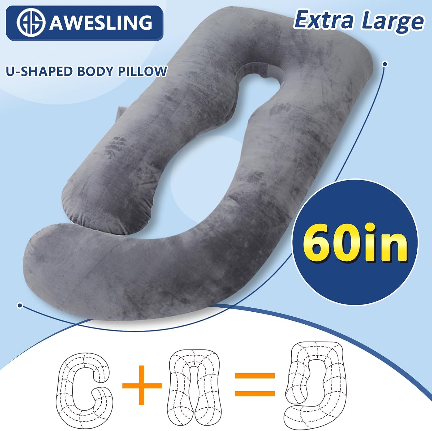 Shredded Memory Foam Body Pillow, Pregnancy Pillows for Sleeping, Maternity Pillow for Pregnant Women, Memory Foam Filling U Shaped Body…