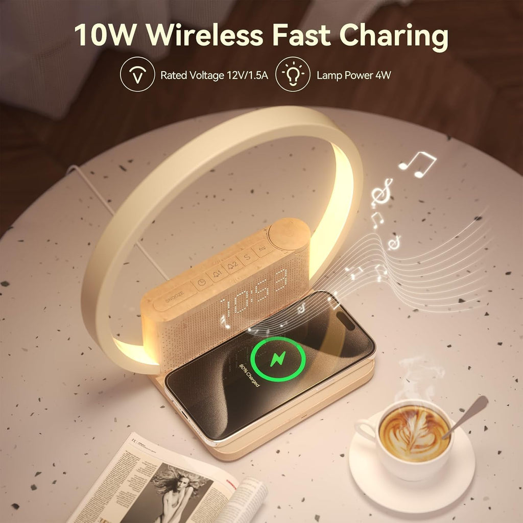 Vivilumens Sunrise Alarm Clock Wireless Charger, 10 White Noise Sound Machine Alarm Clock with 30/60/90 Mins Timer, 3 Levels Touch Night…