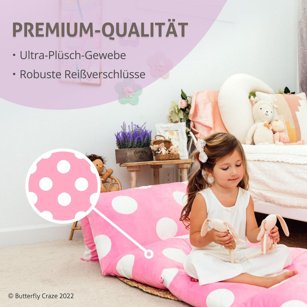 Butterfly Craze Floor Pillow Case, Mattress Bed Lounger Cover, Polka Pink, King Size - Cozy Seating Solution for Kids & Adults, Recliner…