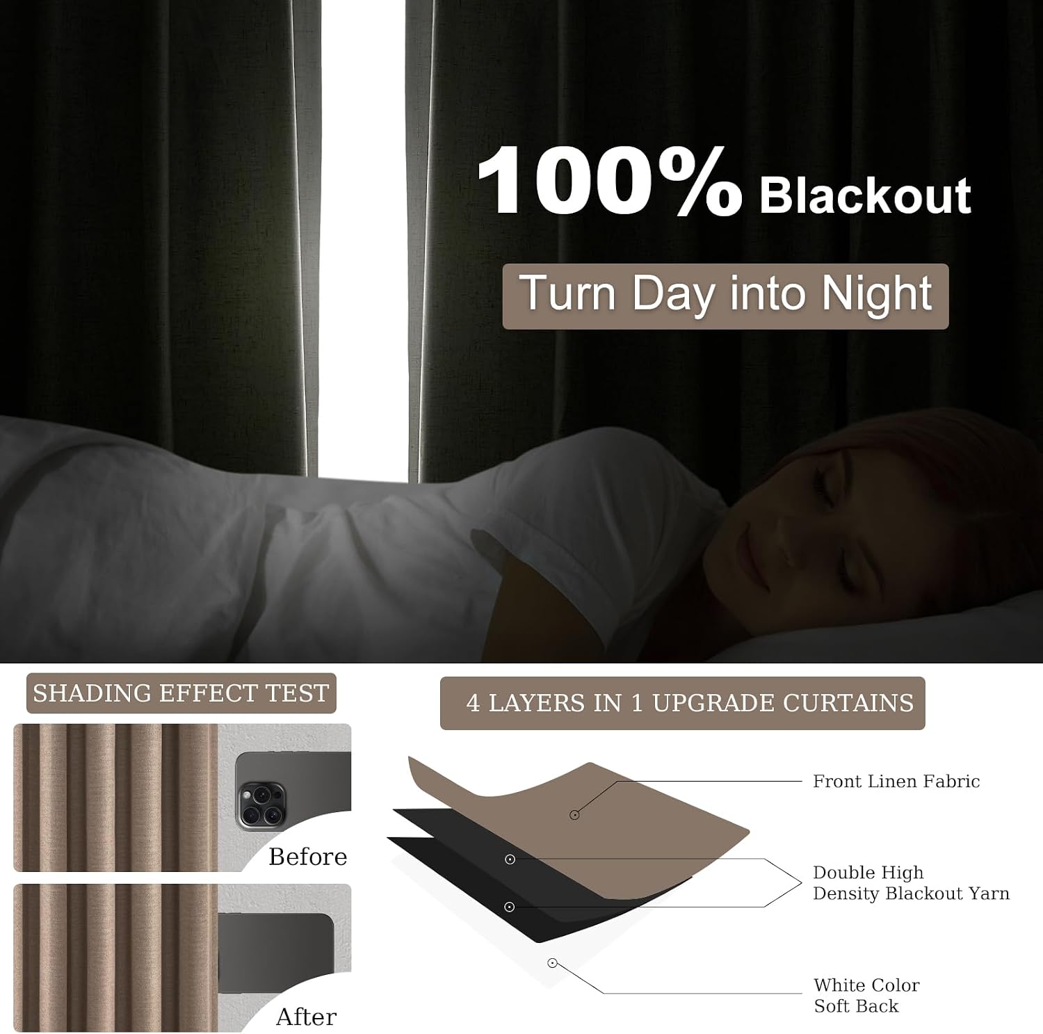 Topfinel 92 inch Long 100% Blackout Drapes 2 Panels Linen Texture Curtains Warm Taupe Window Curtain with Back Tab Rod Pocket Light Blockin…