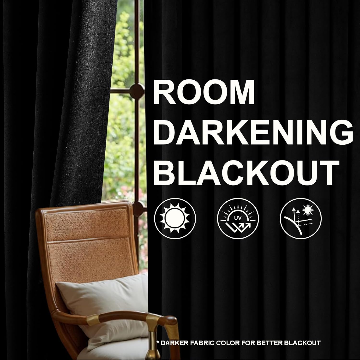 Drapenova 96 Inches Long Black Velvet Blackout Curtains 2 Panels Super Soft Velvet Luxury Thermal Insulated Light Blocking Privacy P…