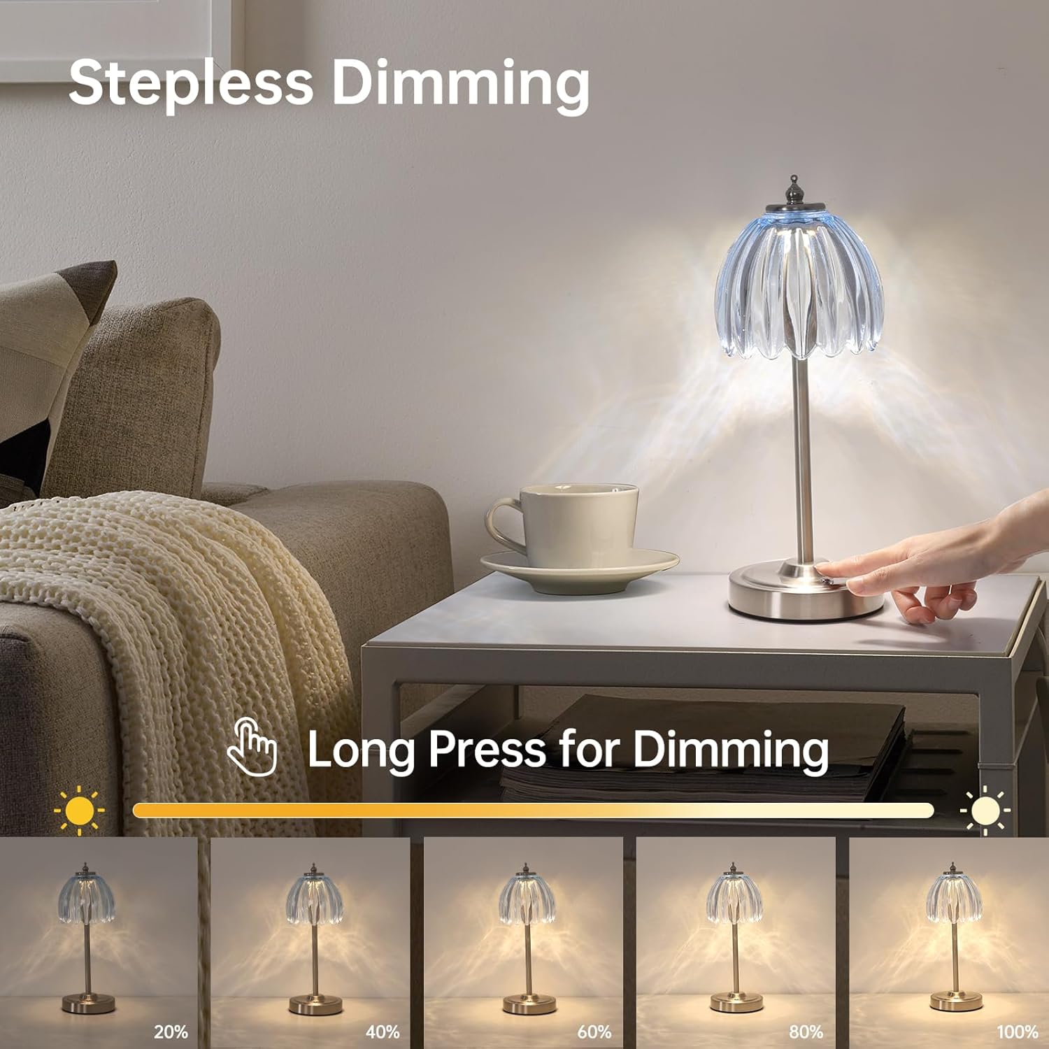 Shenmoyl Rechargeable Table Lamp with 5200mAh Battery & Touch Control - 3 Adjustable Color Temperatures, Cordless Dimmable Table Light…