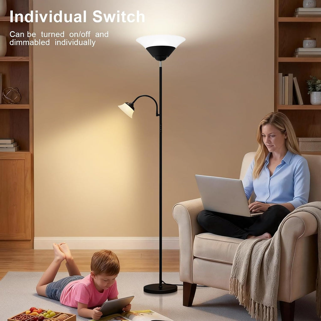 Sibrille 2-in-1 Torchiere Floor Lamp, 34W Super Bright LED Standing Lamp with Remote & Touch Control, 72" Dimmable Adjustable Corner Readin…