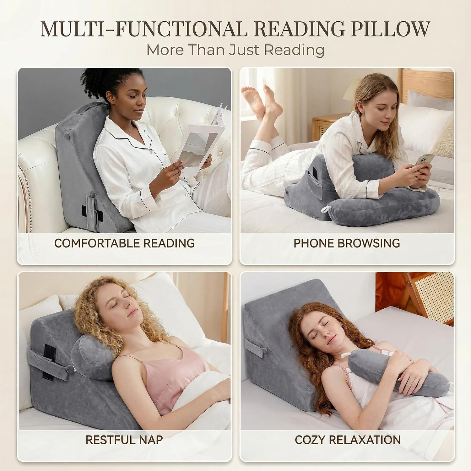 Asawesling 19 INCH Reading Pillow for Adults, Back Pillow for Bed Sitting Up, Backrest Pillow for Sitting in Bed, Detachable Arms with Buil…
