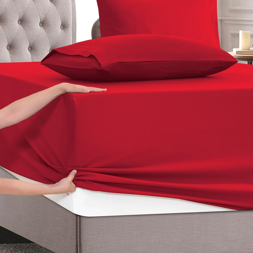 MocassiLuxuryBedding Mocassi Full Size 4-Piece Bed Sheet Set - 1800 Hotel Quality Microfiber 18-24 Inches Extra Deep Pocket Fitted Sheet- L…
