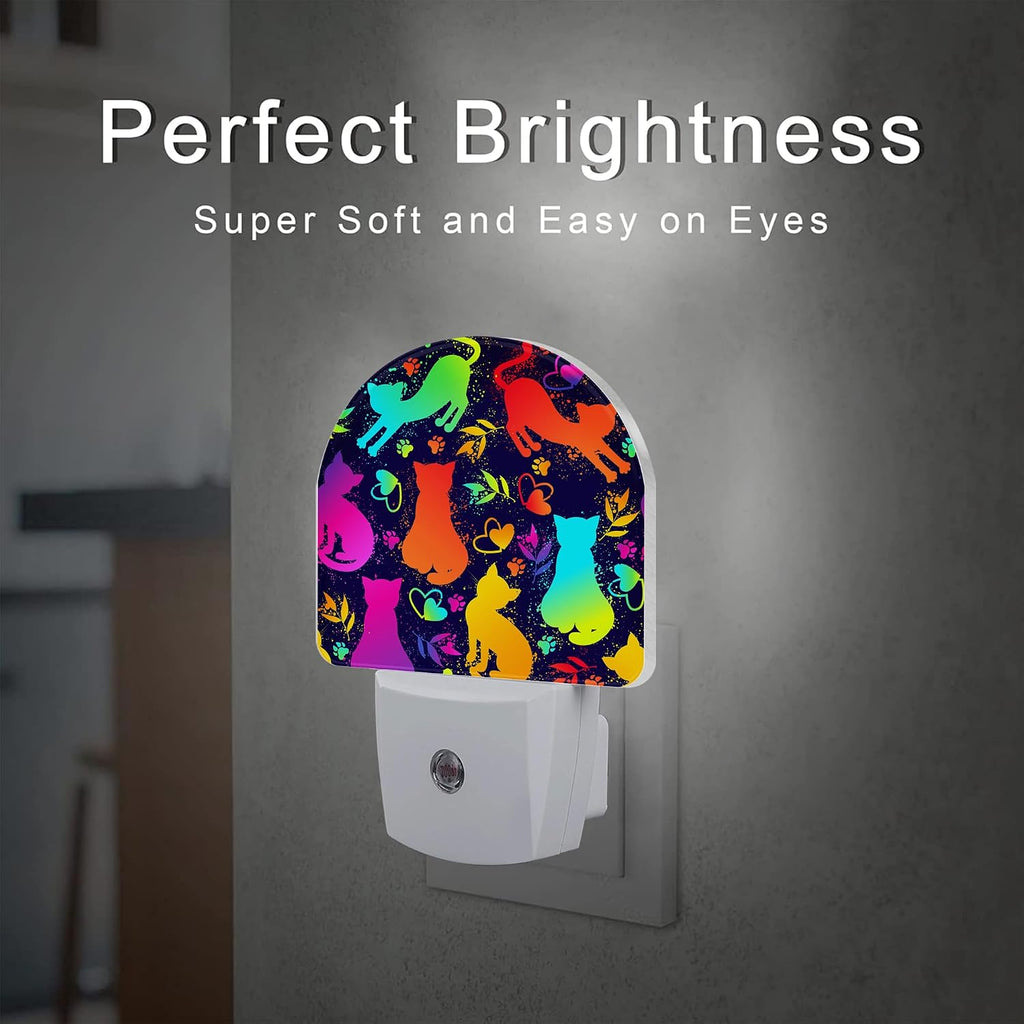 Colorful Cat Silhouettes Night Light, Cute Kittens Hearts and Paw Prints Dusk to Dawn Night Light Plug in,0.5w Energy Saving Sleep…
