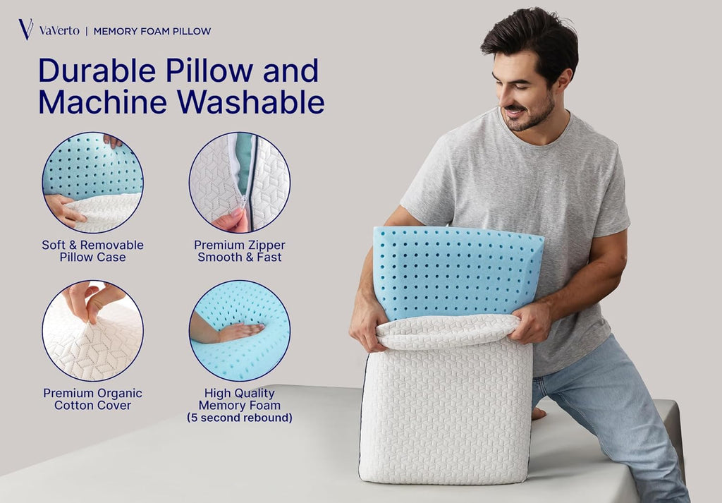 Vaverto Cooling Gel Memory Foam Pillow - 1-Pack - King Size Bed Pillows For Sleeping - Medium-Firm - Back, Stomach and Side Sleeper Pillow…