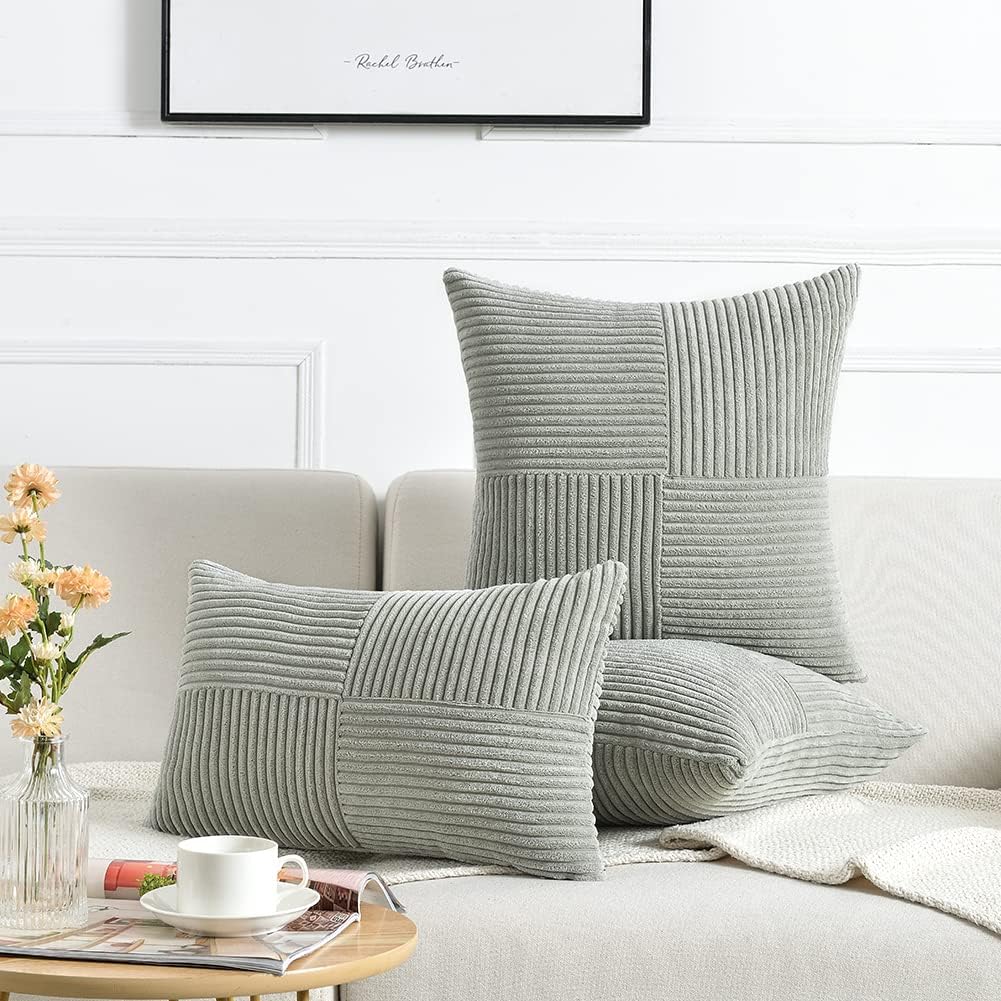 Fancy Homi 2 Packs Grey Decorative Throw Pillow Covers 18x18 Inch for Living Room Couch Bed Sofa, Rustic Farmhouse Boho Home Decor, Soft…