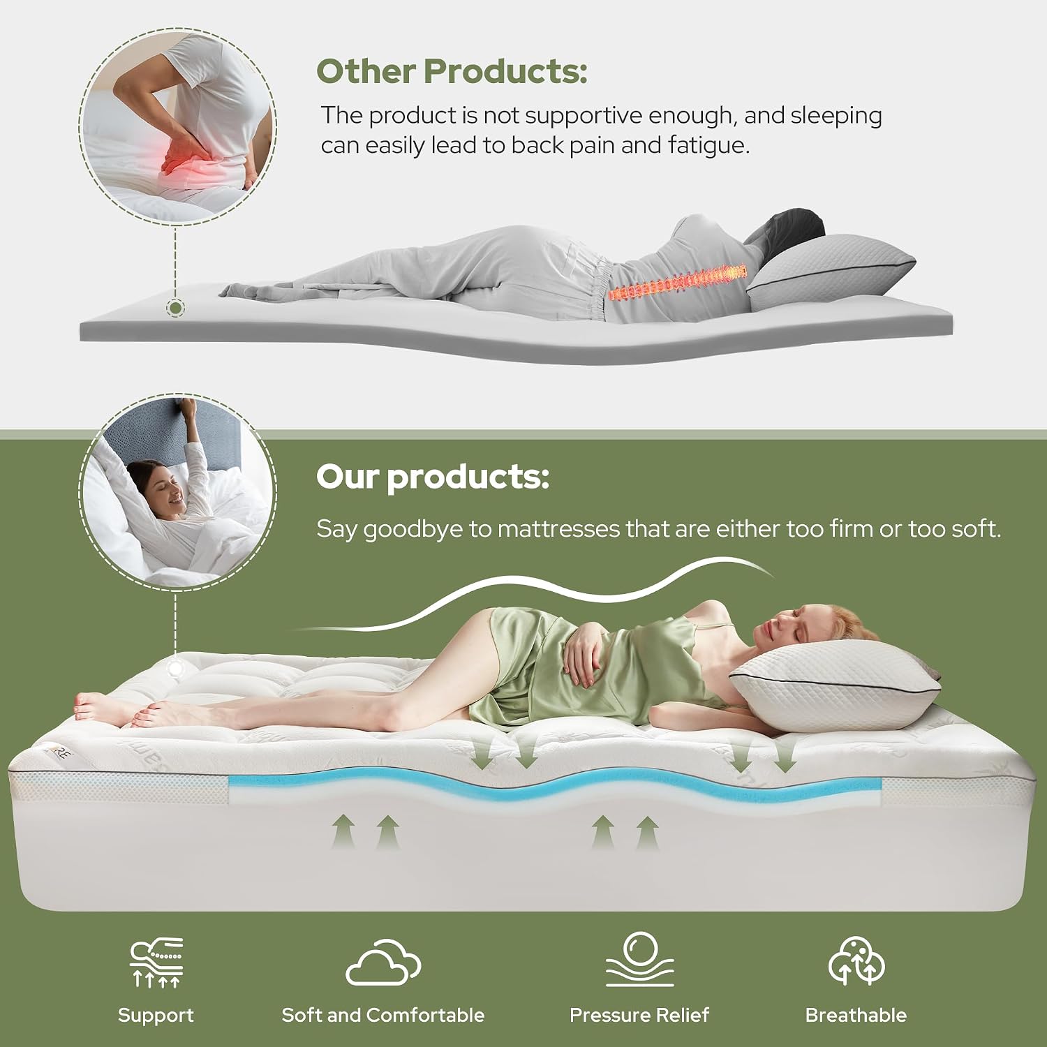 Bedlore 4 Inch Memory Foam Mattress Topper Twin XL,2-in-1 Dual Layer Design (2" Gel Memory Foam + 2" Plush Pillow Top Cover) Mattress Toppe…