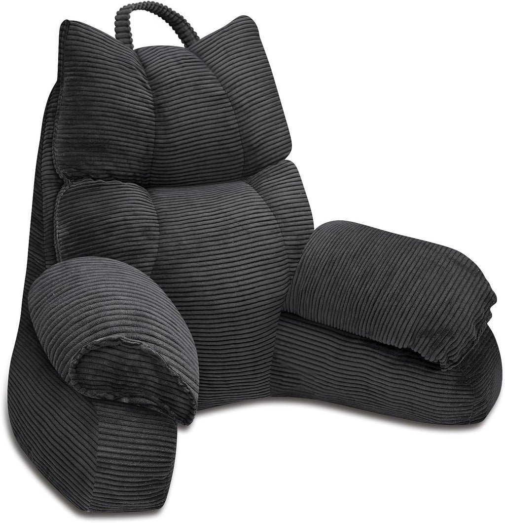 RRPAHWTV Reading Pillow for Bed with High Arm Rests, Back Support Pillow for Sitting Up in Bed with Shredded Memory Foam for Reading, TV…