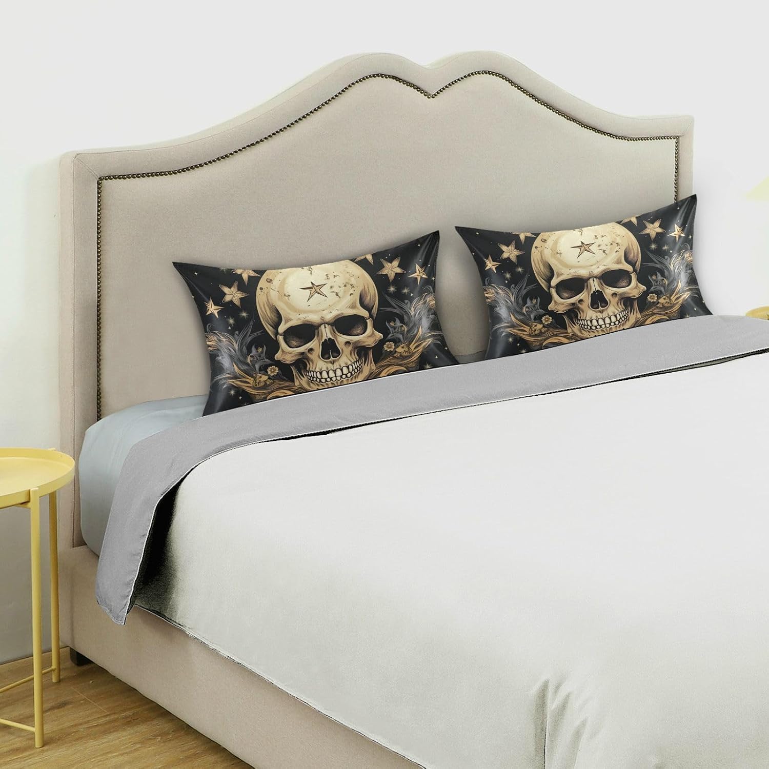 YETTASBIN Skull Star Satin Pillowcase, Soft Breathable Silk Pillow Case with Envelope Closure for Hair and Skin, Queen Size 30 x 20 Inch