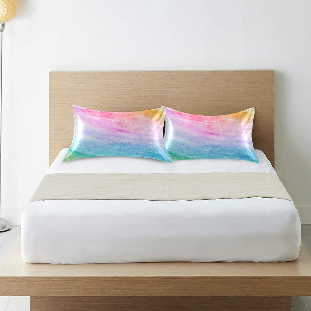 Blueangle Rainbow Colors Satin Pillowcase for Hair and Skin Silk Pillowcase, King Size(20x40 inches) - Satin Pillow Covers with Envelope…