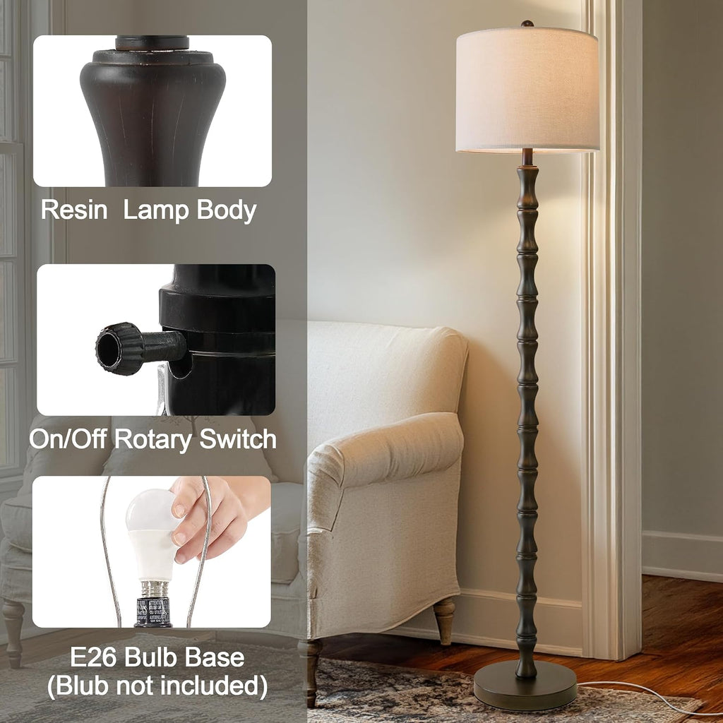 BOBOMOMO 62" Rustic Floor Lamp, Retro Farmhouse Standing Lamp with Rotary Switch, Resin Dark Brown Floor Lamp for Living Room, Bedroom…